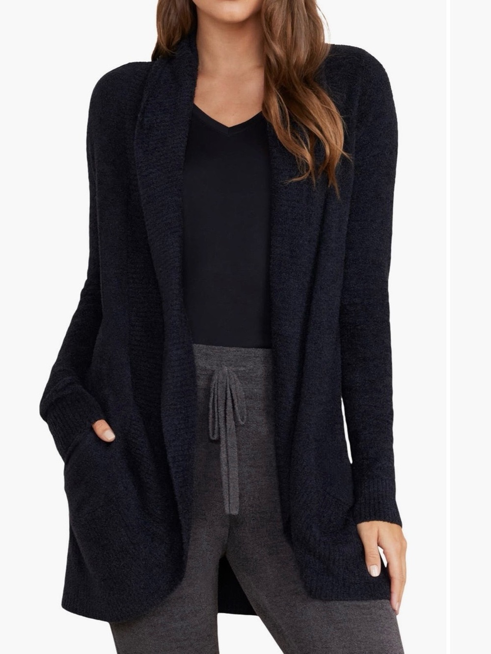 Barefoot Dreams Women's Black Bamboo Chic Lite Open-Front Cardigan